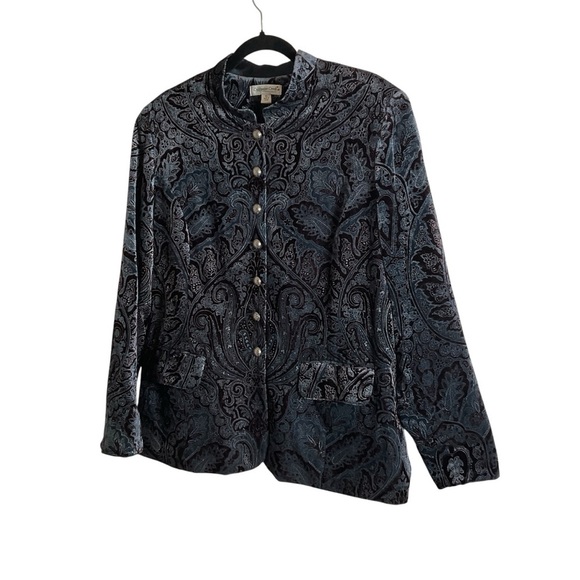 Coldwater Creek Velvet Paisley Jacket Blue & Brown Print Size X-Large women’s - Picture 2 of 13